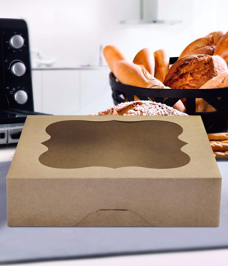 CHERRY 15-Pack 10""x10""x3""Brown Bakery Boxes with PVC Window for Pie and Cookies Boxes Small Natural Kraft Paper Box 10x10x3inch Pack of 15 - Image 5